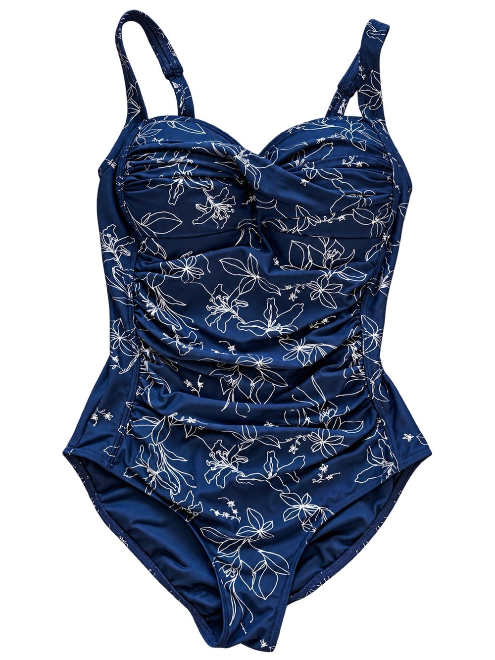 Nip Tuck Swim Navy Floral Ruched One Piece Swimsuit Size US 4 Multi Fit Cup